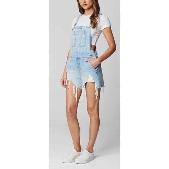 Blank NYC Denim Shortalls Mirror Mirror Womens Size 28 New Overalls Distressed - Picture 2 of 14